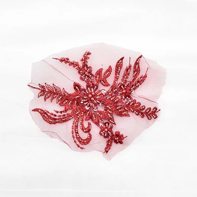 3D цветок красочные сетки вышитые жемчугом бисером кружева аппликация с блестками DIY кружевная ткань отделка 2 шт 18*15 см - Цвет: Wine red