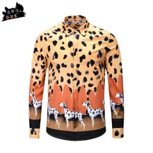 AC& DBZ, новинка, Мужская Роскошная рубашка, желтая, леопардовая, пятнистая, с принтом собаки, с длинным рукавом, модная уличная мода, мужская повседневная рубашка