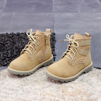 

Genuine Leather Martin Boots For Boys Winter Kids Shoe Flat Heel Children Snow Boots Girl Platform Shoes TX241