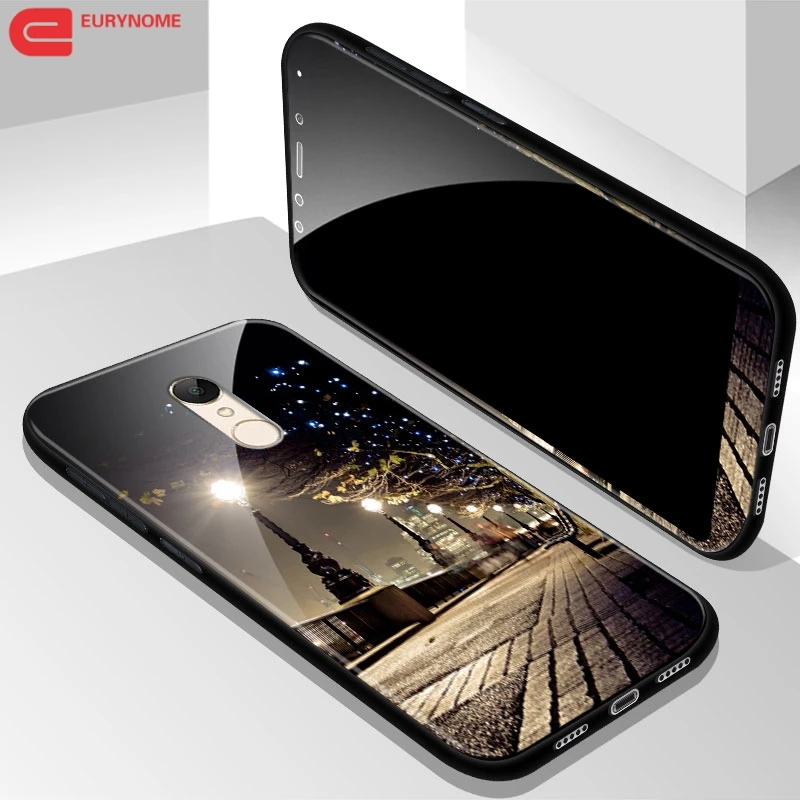 Tempered Glass Case For Xiaomi Redmi 5 Plus Cover Glossy Cartoon Cover for Xiaomi Redmi5 Plus Case with Same Front Glass Film