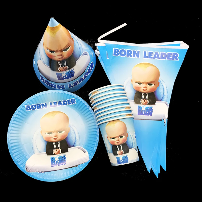 

42pcs/lot baby boss party set little boss theme birthday party decorations baby boss theme disposable plates cups banners hats