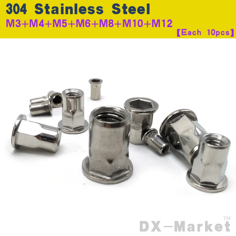 

M3-M12 , each 10pcs , semi-hexagon riveting nut 304 stainless steel Rivet nuts insert nut , high quality Chinese nuts