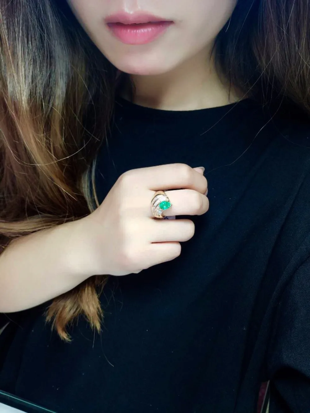 Fine Jewelry CQT Настоящее 18 К золото натуральный яркий зелёный Изумрудный камень 0.96ct золото бриллианты женский кольцо для женщин кольца