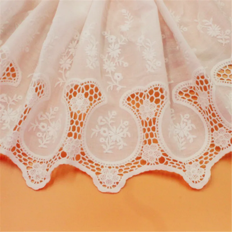 Natural-White 100%Cotton Hollow Embroidered Lace Fabric Swiss Cotton Handmade DIY Sewing Trims Accessories Width 37cm 3Yards/lot | Дом и сад