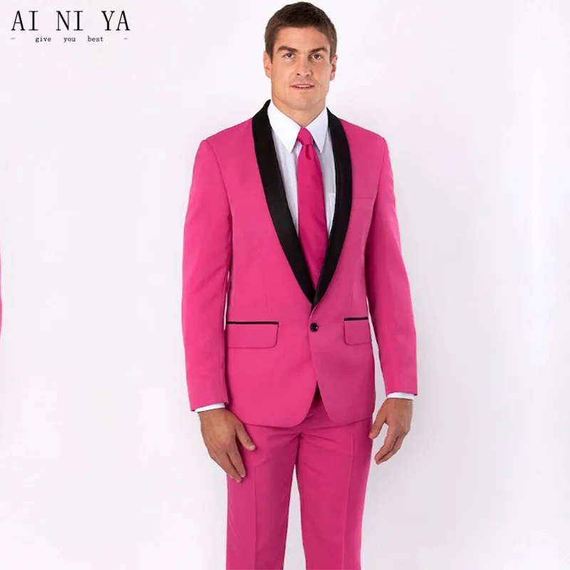 Cheap Offer for  New Men's suits Groom Tuxedos Pink Groomsmen Best Man Wedding Suits Prom Suits Jacket+Pants