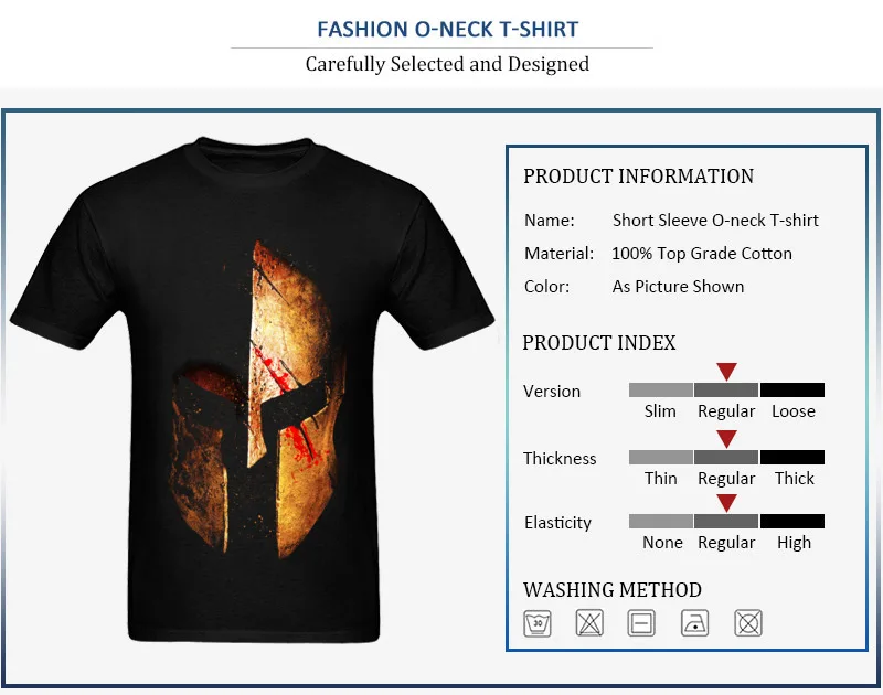 100% Cotton Men Short Sleeve T-Shirt Normal Tops Shirts Cute Funny O Neck Tee-Shirt Spartan II