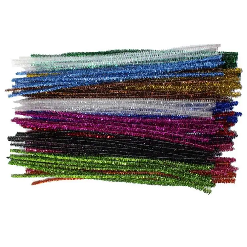 

100pcs 10 Colors Mixed Glitter Twist Wire Pipe Montessori Materials Chenille Plush Handmade DIY Craft Children Educational Toys