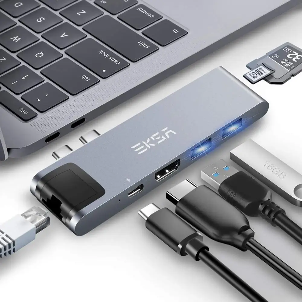 EKSA USB C концентратор для 4K HDMI Ethernet RJ45 Thunderbolt 3 0 адаптер MacBook Pro 13 15 Type HUB 100W доставка
