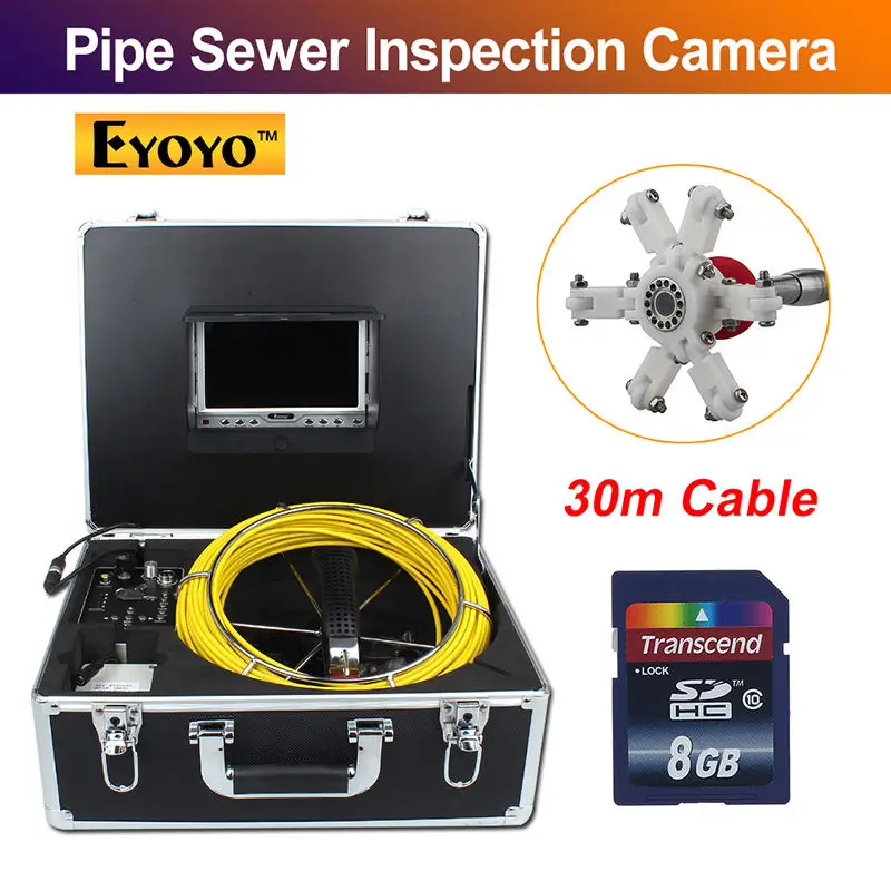 Eyoyo 7D1 23 мм 30 м 7 "ЖК-экран змея промышленный трубопровод DVR канализационная водостойкая видеокамера 12 светодиодов система проверки сливных