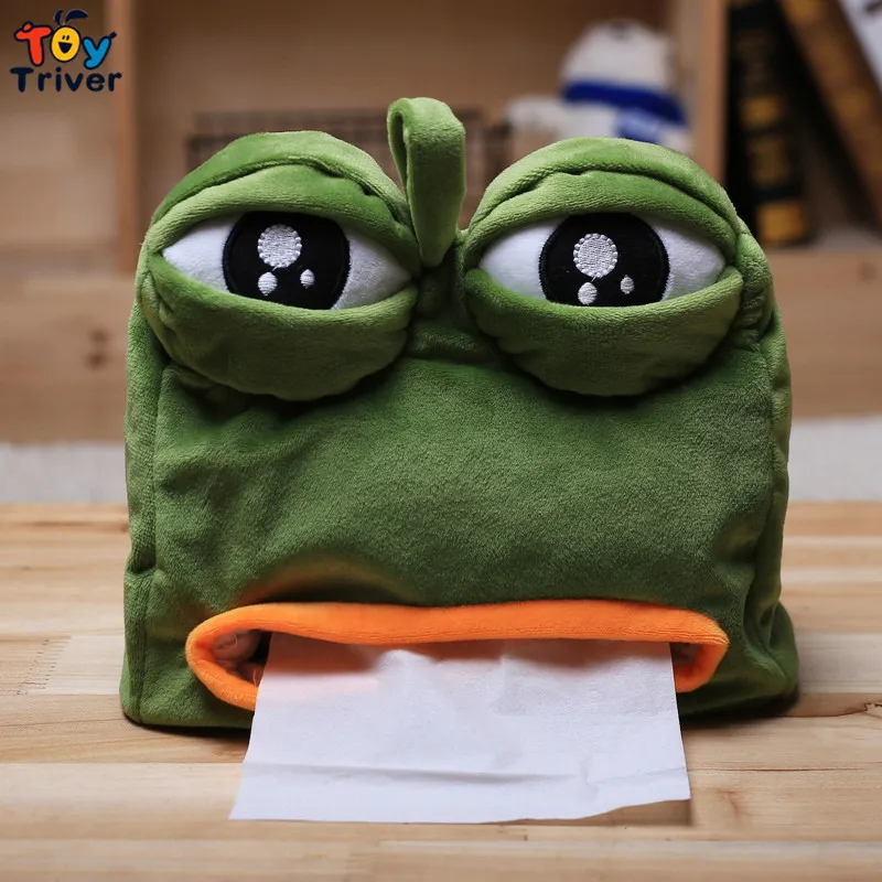 

Triver Toy quality Kawaii Cartoon Green Sad Frog Plush Animal Shaped Tissue Box Case Napkin Paper Holder free shipping