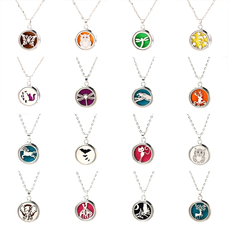 

16 styles of animal stainless steel aroma diffuser pendant necklace essential oil diffuser Perfume Locket Pendant Jewelry gift