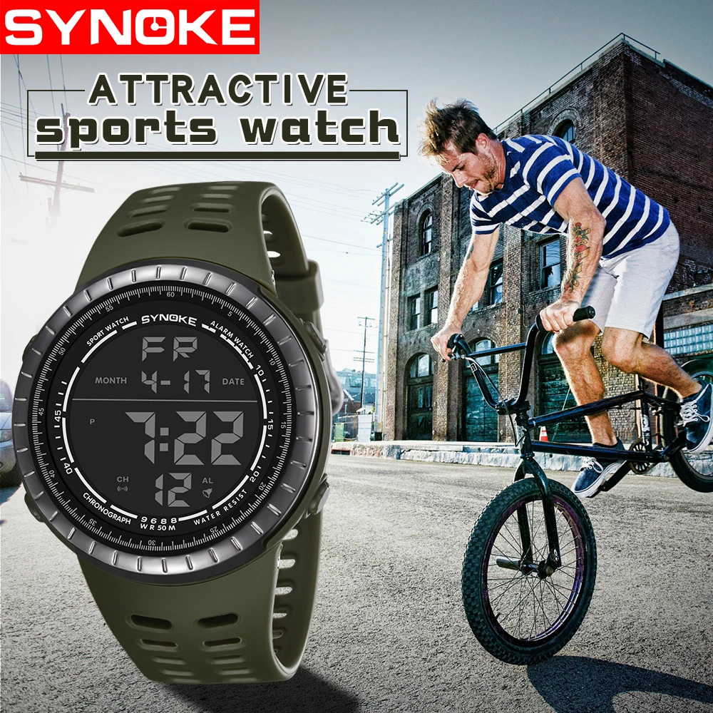SYNOKE мужские спортивные цифровые часы погружение 50 м светодиодные армейские