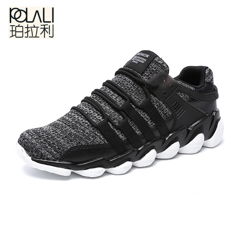 POLALI 2017 Hot Sales Casual Shoes For Men Fashion Light Breathable cheap Lace-up Male Shoes Super Light Black White Plus Size46