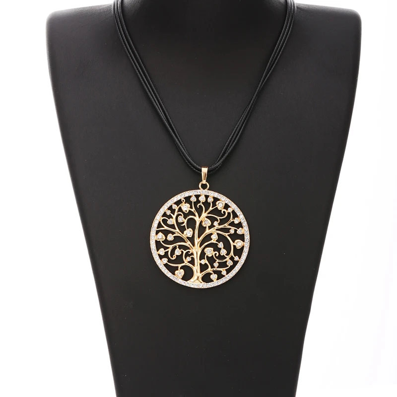 Большой круглый кулон «Древо жизни», ожерелье для женщин, длинное многослойное кожаное ожерелье, цепочка, ожерелье, s& кулоны, ювелирные аксессуары