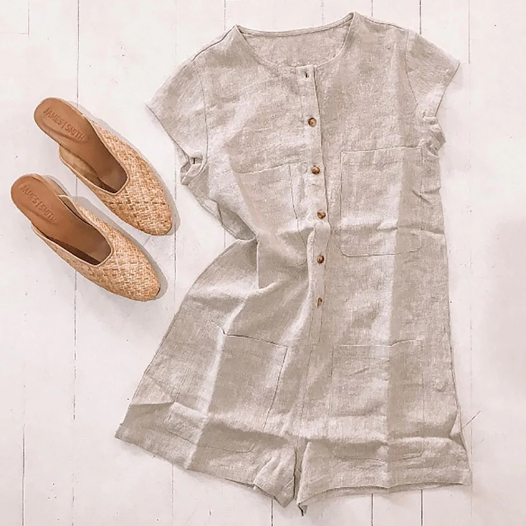 Women's Loose Jumpsuit Trousers Baggy Button Collar Beach Summer Party Women's Loose Jumpsuit Trousers Baggy Button Collar Beach Summer Party