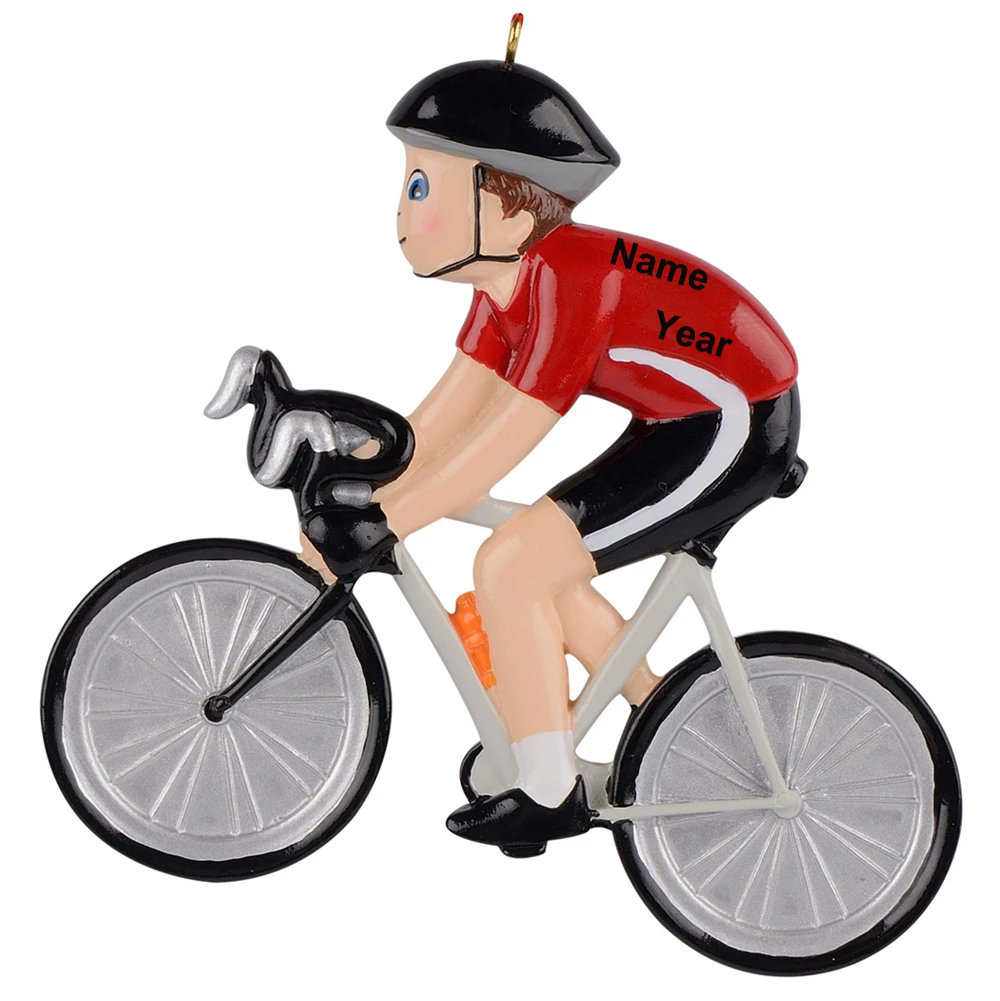 Boy Girl Bicycle Sports Resin Glossy Christmas Ornaments As Handmade Craft Souvenir Gifts Home Decoration