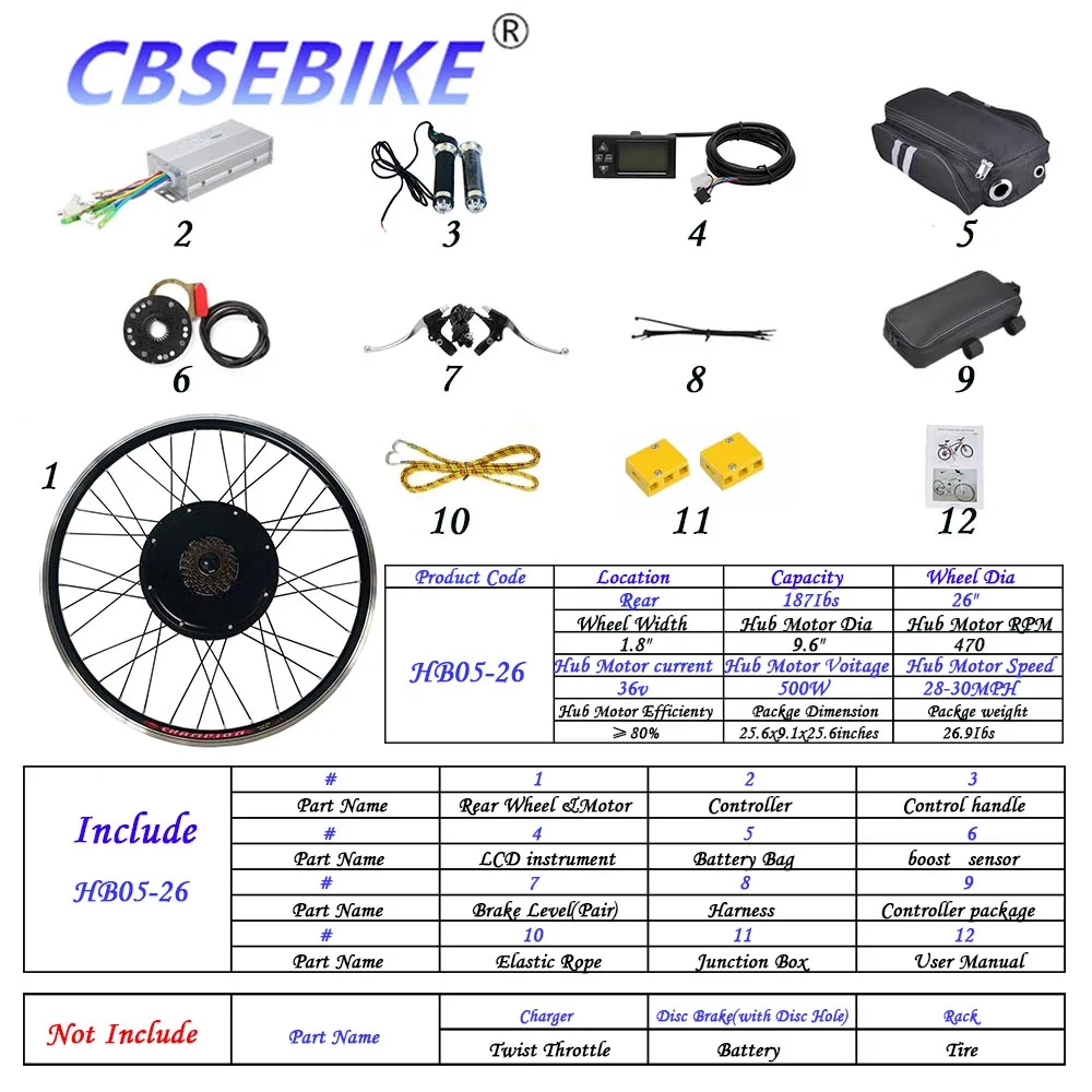 26inch 36V500W HB05 CBSEBIKE 26 дюймов комплект для переоборудования электрического велосипеда ЖК-дисплей eBike для заднего колеса велосипеда мотор HC05-26 - Цвет: 26inch 36V500W HB05