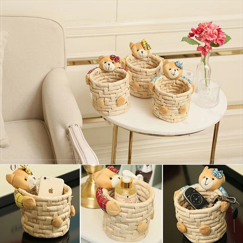 

Creative Straw Cute Storage Basket Modern Home Living Room Bakery Desktop Sundries Key Small Items Decorative Storage Basket