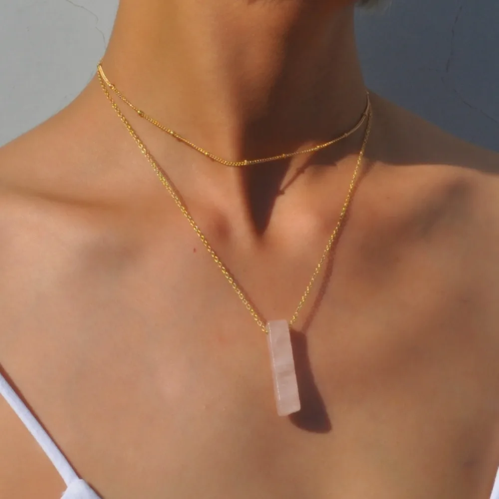 

Shiny Natural Stone Necklaces For Women Ladies Rectangle Shape Charm Pendant Necklace Gold Color Choker Necklace Fashion
