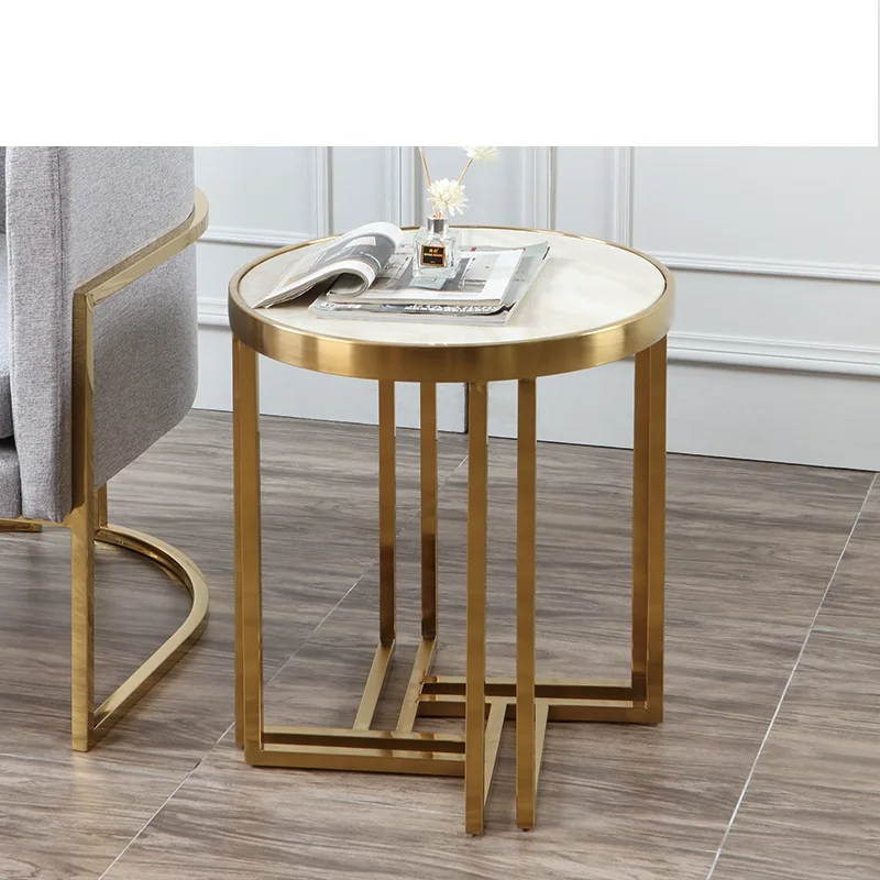Круглый мраморный столик из нержавеющей стали, современный минималистичный Маленький журнальный столик, металлический индивидуальный столик для дивана