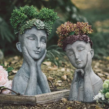 

vintage resin creative human face flower vases home decor crafts room decoration objects garden goddess vase girls lady statue