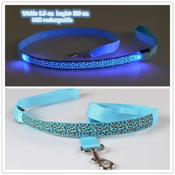 

Leopard pet traction rope Pet dog LED leahses leads pull strap for dogs cats 120cm length battery and USB Rechargeable B05