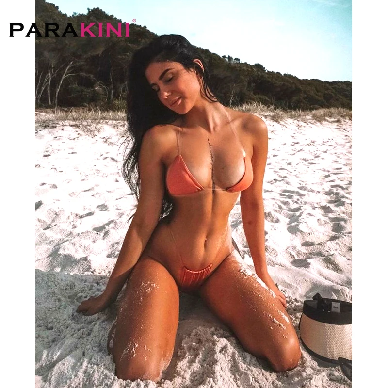 

PARAKINI 2019 Thong String Bikini Micro Swim Suit For Women Mini Swimwear Unlined Pad Monokini Invisible Biquini Drop shipping
