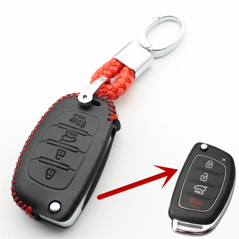 FLYBETTER натуральный кожаный брелок 4 кнопочный Выкидной ключ чехол для hyundai I40/Azera/Tucson/Elantra/Accent автомобильный Стайлинг L221