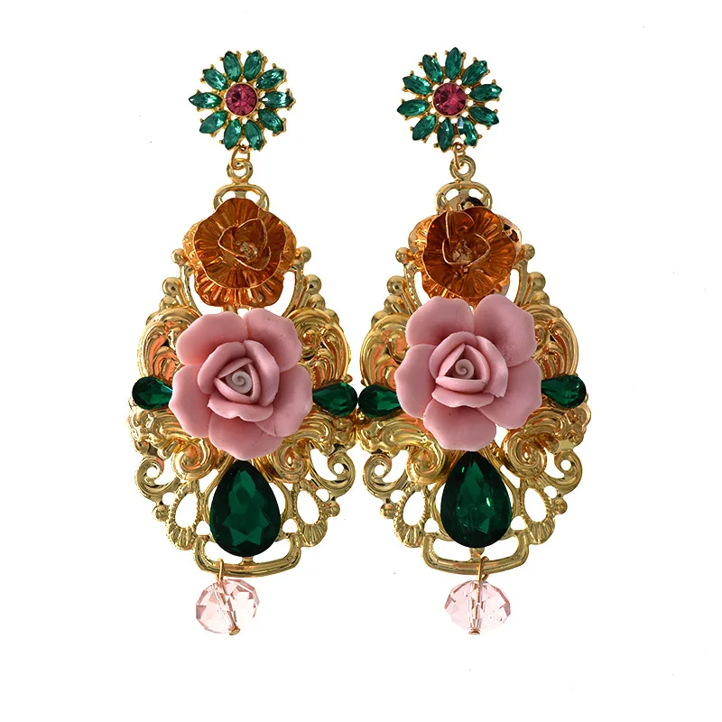 

Wild personality exaggerated long earrings Baroque new exaggerated cross earrings gem flower earrings 922