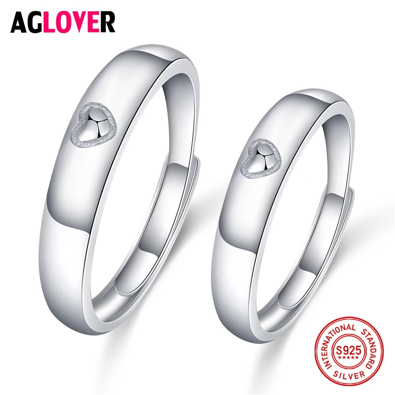 

Two Pieces 925 Sterling Silver Couple Rings Heart For Women Men Wedding Engagement Jewelry