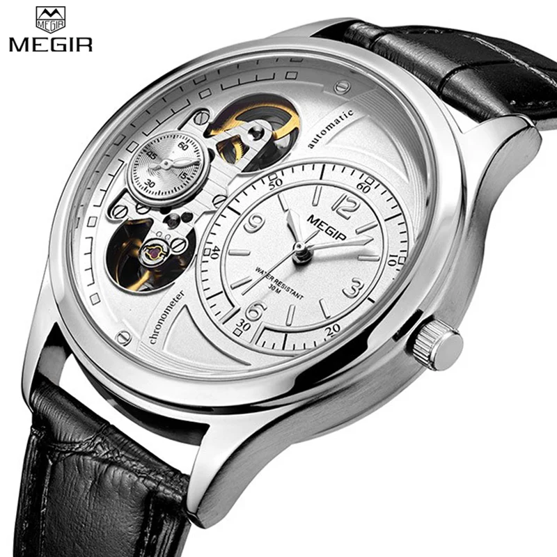 

Megir Luxury Brand Mens Watches Waterproof Fitness Quartz Men's Leather Watches Strap Skeleton Clock Army Military Wrist watches