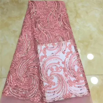 

VILLIEA High Quality Tulle Lace Pink Color African Lace Fabric With Sequins African French Wedding Lace Fabric For 5yards