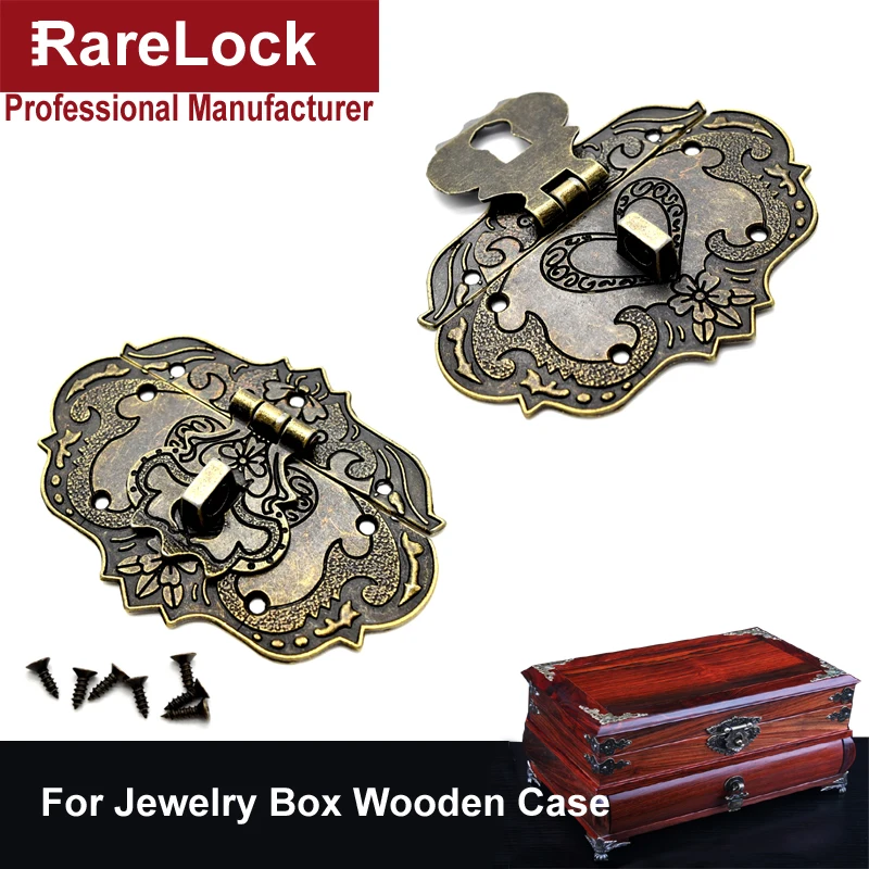 

Rarelock Flower Pattern Jewelry Wooden Case Box Lock Hardware Antique Bronze 66mm*52mm Hasp Locks f