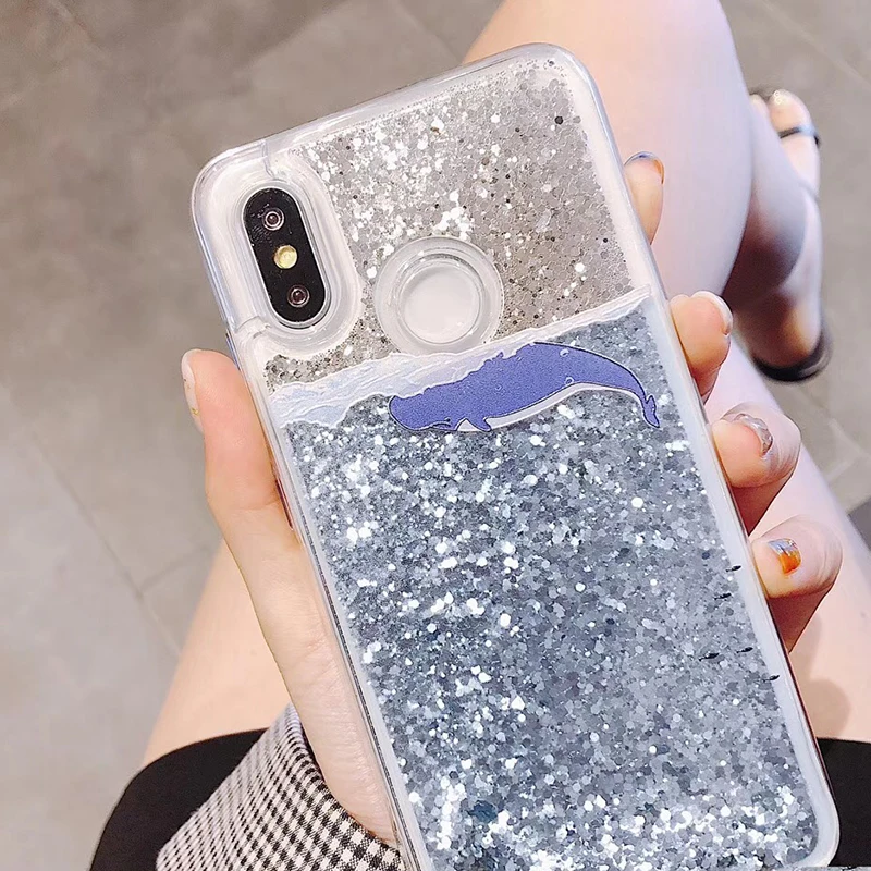 3D Whale Dolphin Glitter Star Cover For Xiaomi Mi 8 5X Mi A1 6X Mix 2S Liquid Quicksand Cases For Xiaomi Redmi 5 plus Note 5 pro