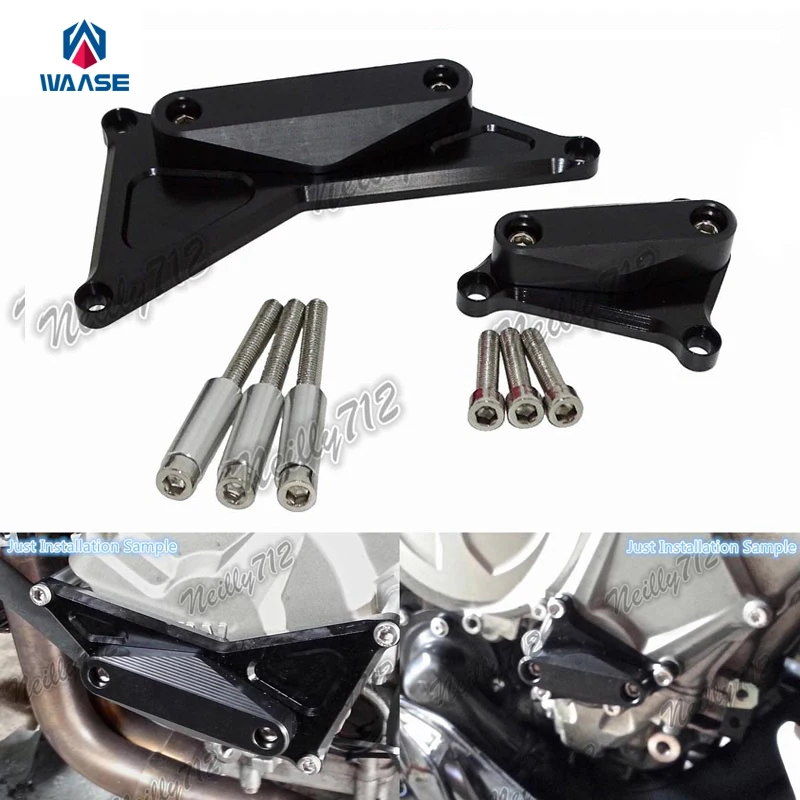waase Black Motorcycle Left & Right Engine Crash Pads