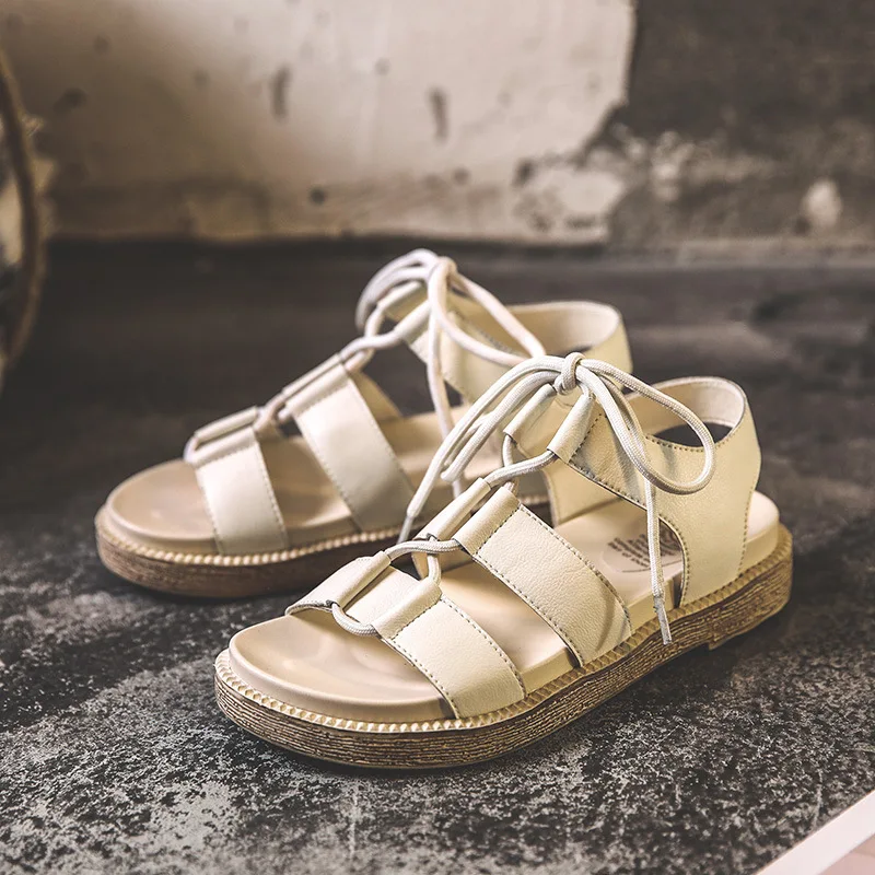 

Gladiators Shoes Women Summer Beach Sandals Real Leather sandalias mujer 2019 Ladies footware Rome Style chaussures femme Black