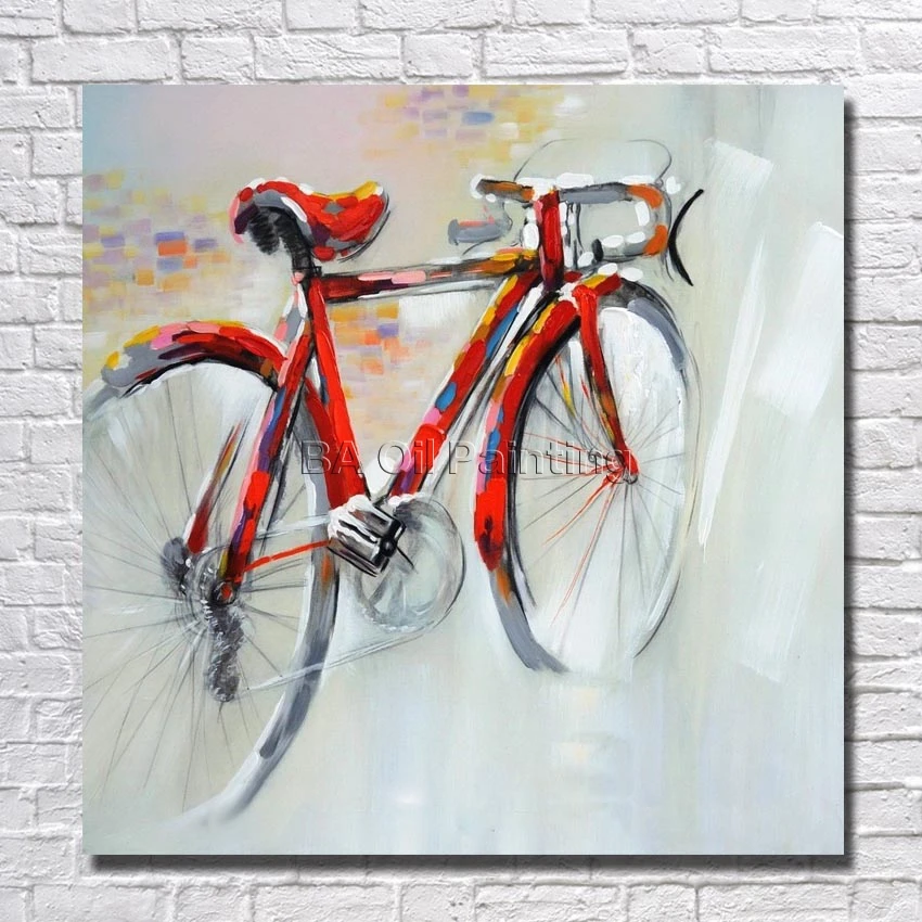 Handpainted Oil Painting Abstract Red font b Bicycle b font font b Picture b font On