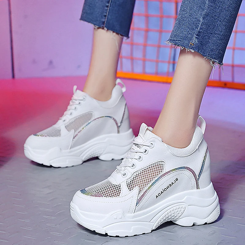 

Summer Women Platform Sneakers Mesh Breathable Casual Shoes Height Increasing 9cm Running Shoes Chunky Sneakers Trainers