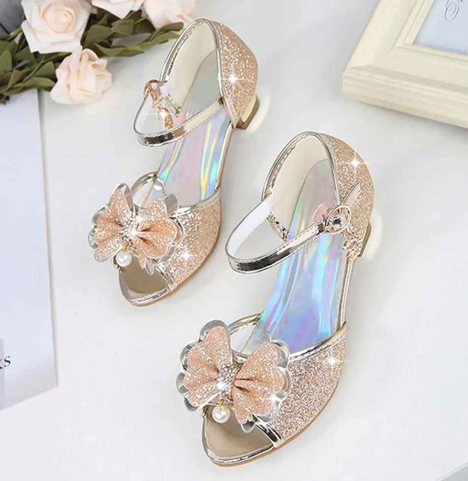 Girls Mini Melissa Glitter Shoes Baby Kids Summer Soft Leather Sandals 5 Colors Children Princess Wedding Party Birthday Shoes