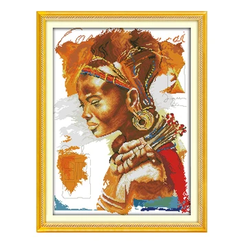 

JoySunday counted cross stitch diy The African woman hat ear ring necklace DMC14CT11CT cotton needlework livingroom painting