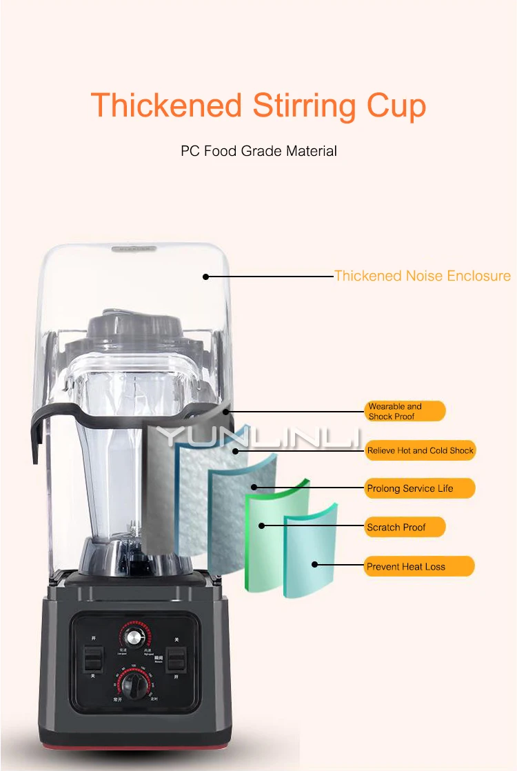 Commercial Blender Multifunctional Food Processer 2200W Semi-automatic High Speed Juicer Soy Milk Ice Crusher G1810011
