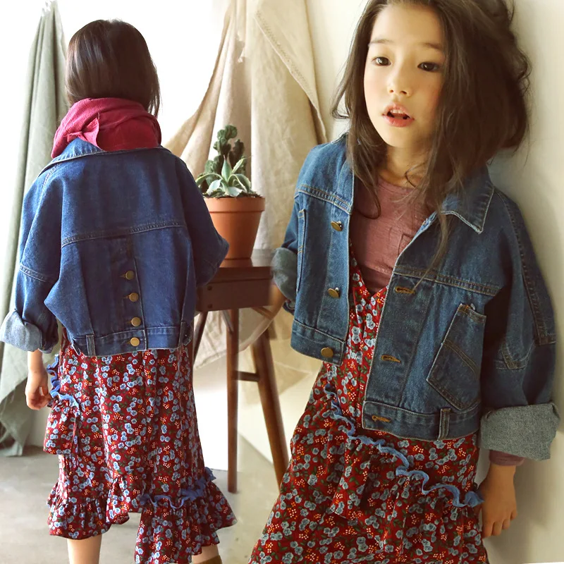 

New Arrivals Baby Girls Denim Jacket Casual Jean Lucky Child Jacket Coat Clothes Teens Tops 3-15Y Girls Pocket Denim Coat CA388
