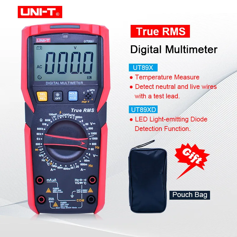 

UNI-T UT89X/UT89XD true RMS Digital multimeter 20A high current digital multimeter NCV/capacitor/triode/temperature/LED test