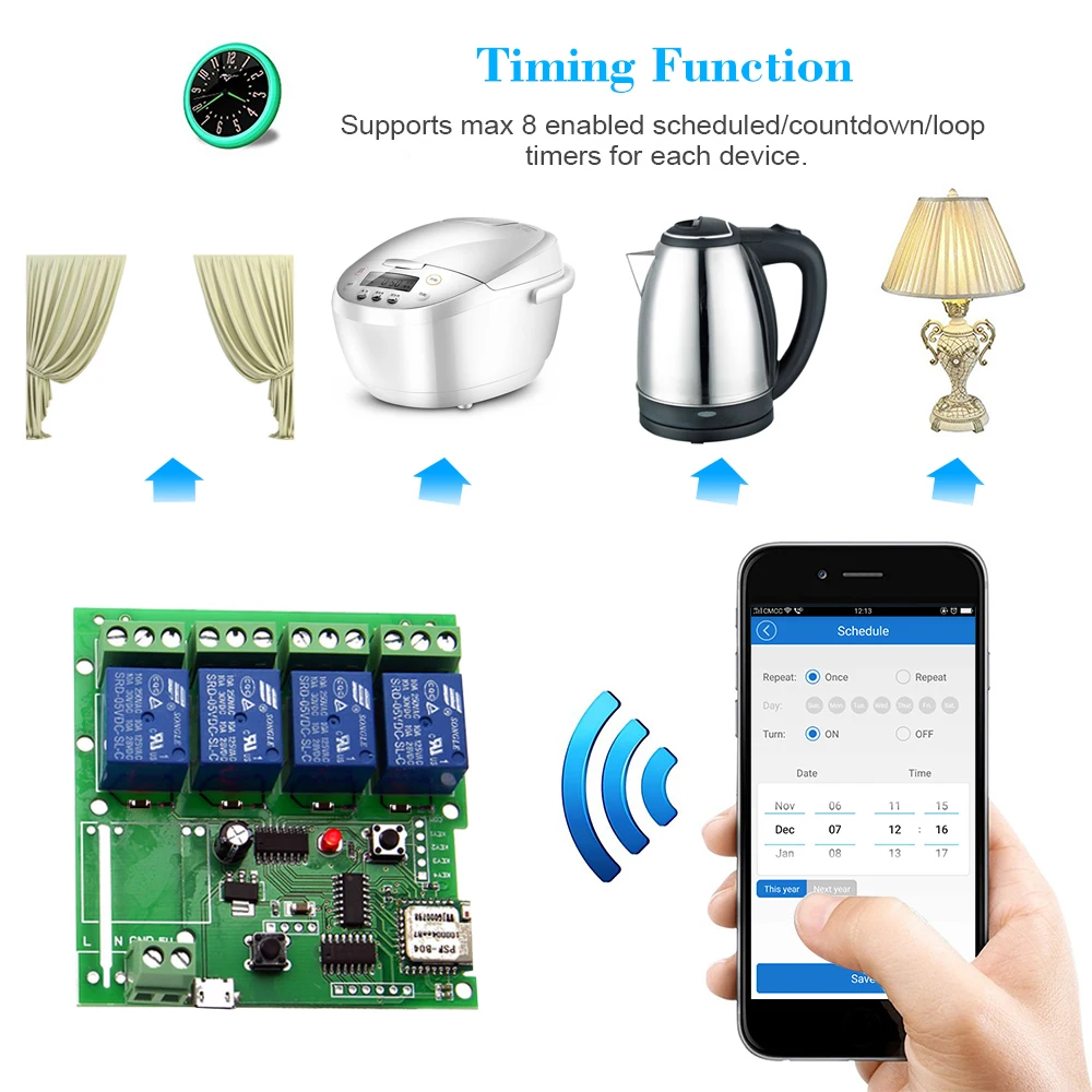 

Smart Remote Control Wireless Switch Universal Module 4ch DC 5V Wifi Switch Timer Phone APP Remote Control for Smart Home