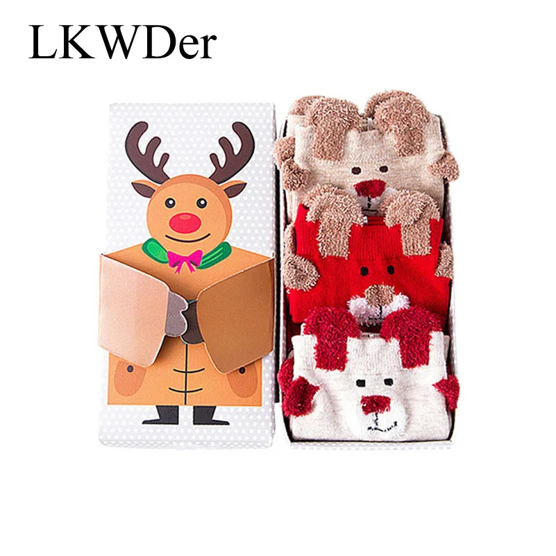 

3pairs Women Socks Cute Cartoon Christmas Santa Claus Elk Funny Women Socks Winter Warm Cotton Meias New Year Christmas Gift Box