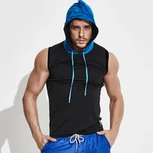 Брендовые летние майки, мужские майки для тренажерного зала, фитнеса, бодибилдинга, майки без рукавов, мужские спортивные Сетчатые эластичные майки с капюшоном для бега