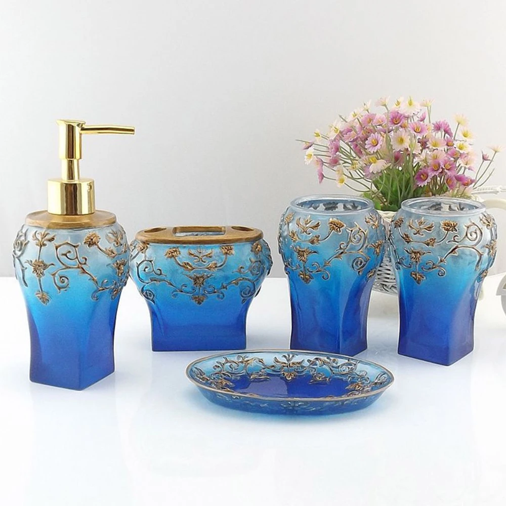 Dark Blue France Royal Bathroom Accessory Floral Vase Design Soap Dispenser Soap Dish Toothbrush Holder Fashion Art Decoration Art Decor Nail Polish Art Decor Ideasdecorative Art Glass Aliexpress