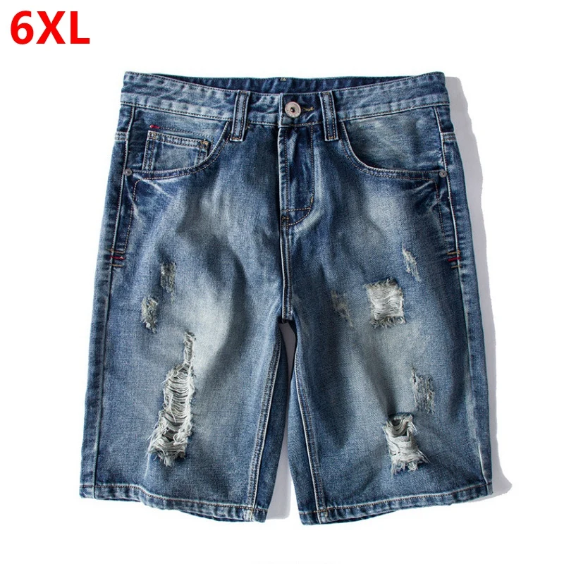 Лето большие размеры Рваные джинсовые шорты мужские прямые Шорты свободные большие размеры повседневные штаны мужские 6XL 5XL 4XL 3XL 2XL