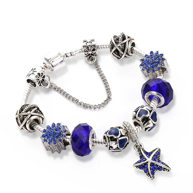 Hot Sale Ocean Style Starfish Women Charm Bracelets Fashion Blue Crystal Glass B Hot Sale Ocean Style Starfish Women Charm Bracelets Fashion Blue Crystal Glass B