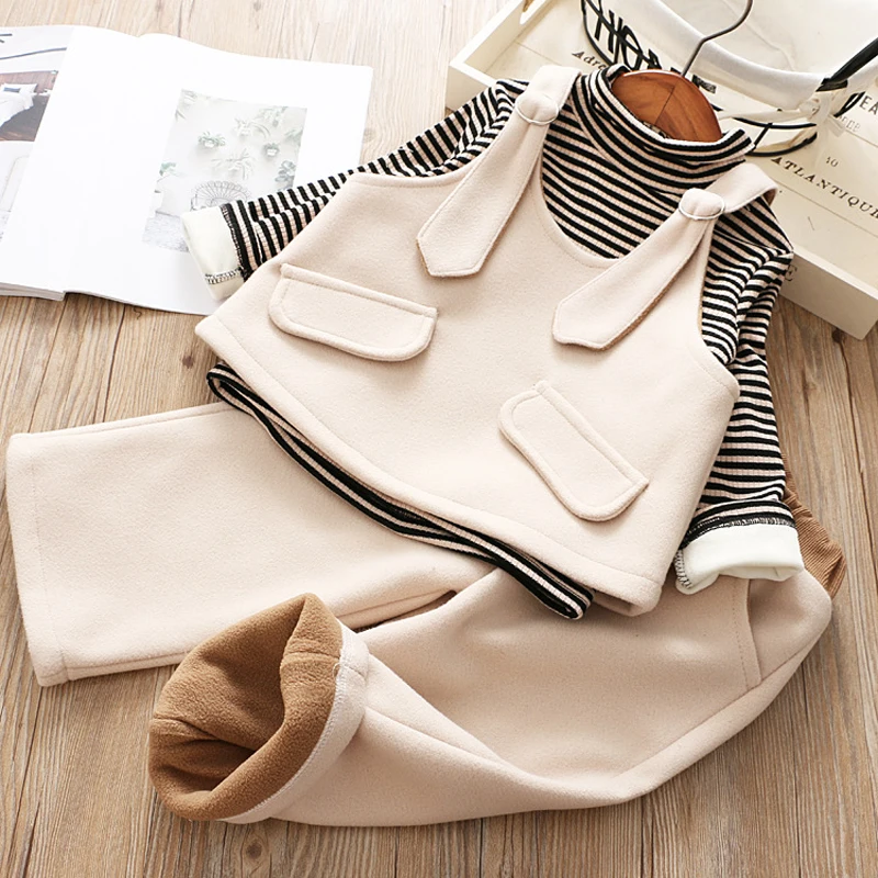 

Hurave winter warm woolen children's clothing sets autumn baby girl sets of clothes vest + shirt + Casual Pants 3 pcs set
